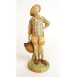 A Royal Worcester figure of a fisherman, modelled by James Hadley. Date mark for 1892, impressed '