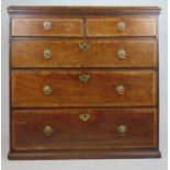 A mid 18th century oak chest of two short over three long drawers, h. 91 cm, w. 95 cm, d. 52