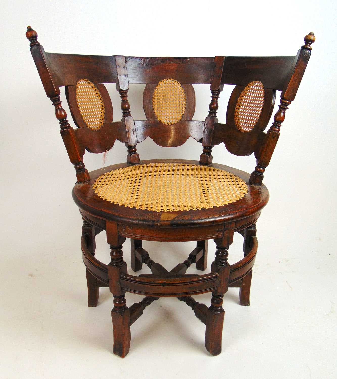 An 18th century probably Dutch Burgomeister chair with caned back panels, caned seat and red - Bild 2 aus 3