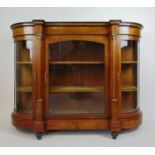 A late Victorian walnut, marquetry, boxwood strung and gilt brass mounted credenza, the central