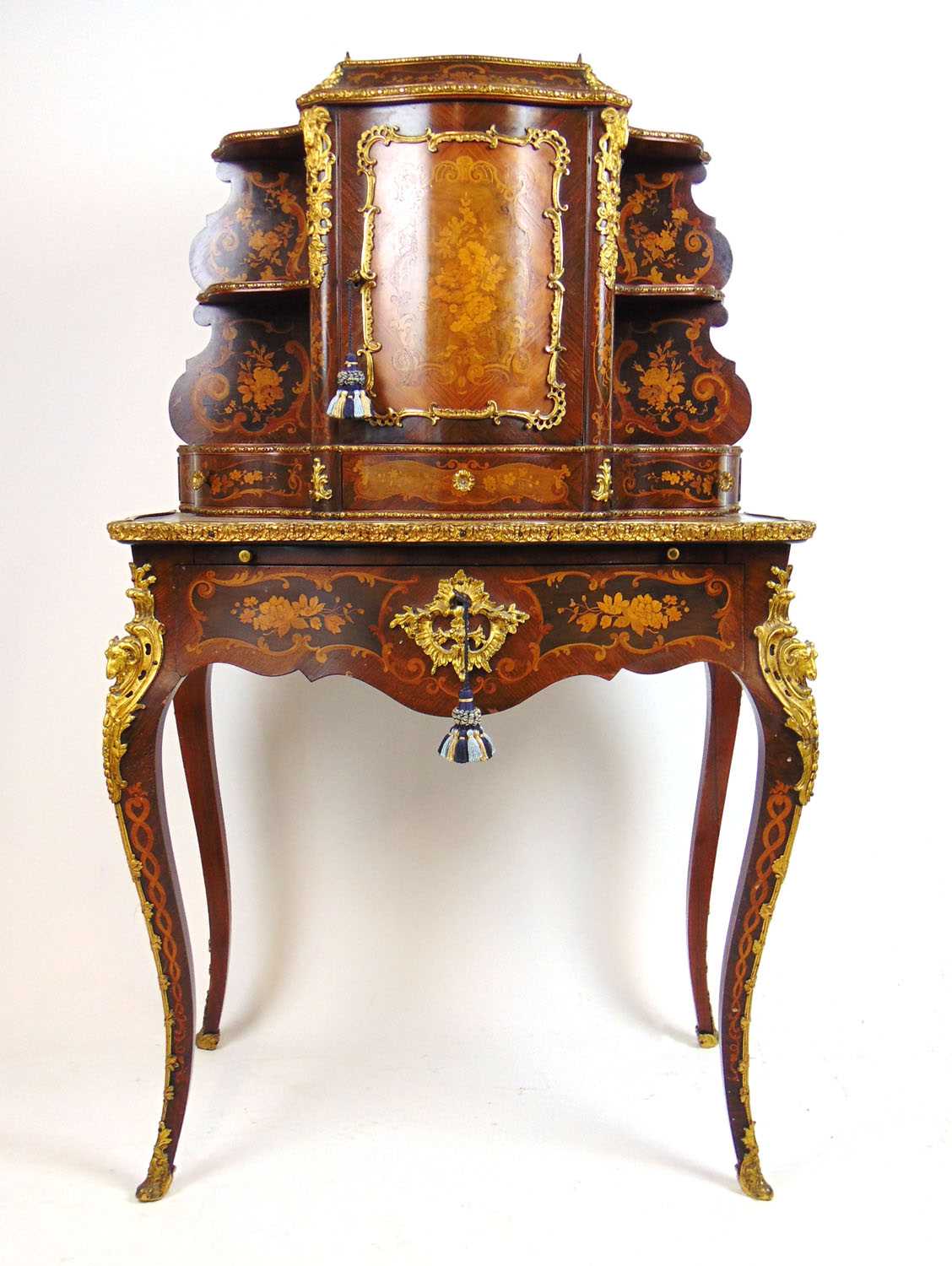 A 19th century French rosewood, marquetry and gilt brass mounted side cabinet, the galleried top - Bild 2 aus 15