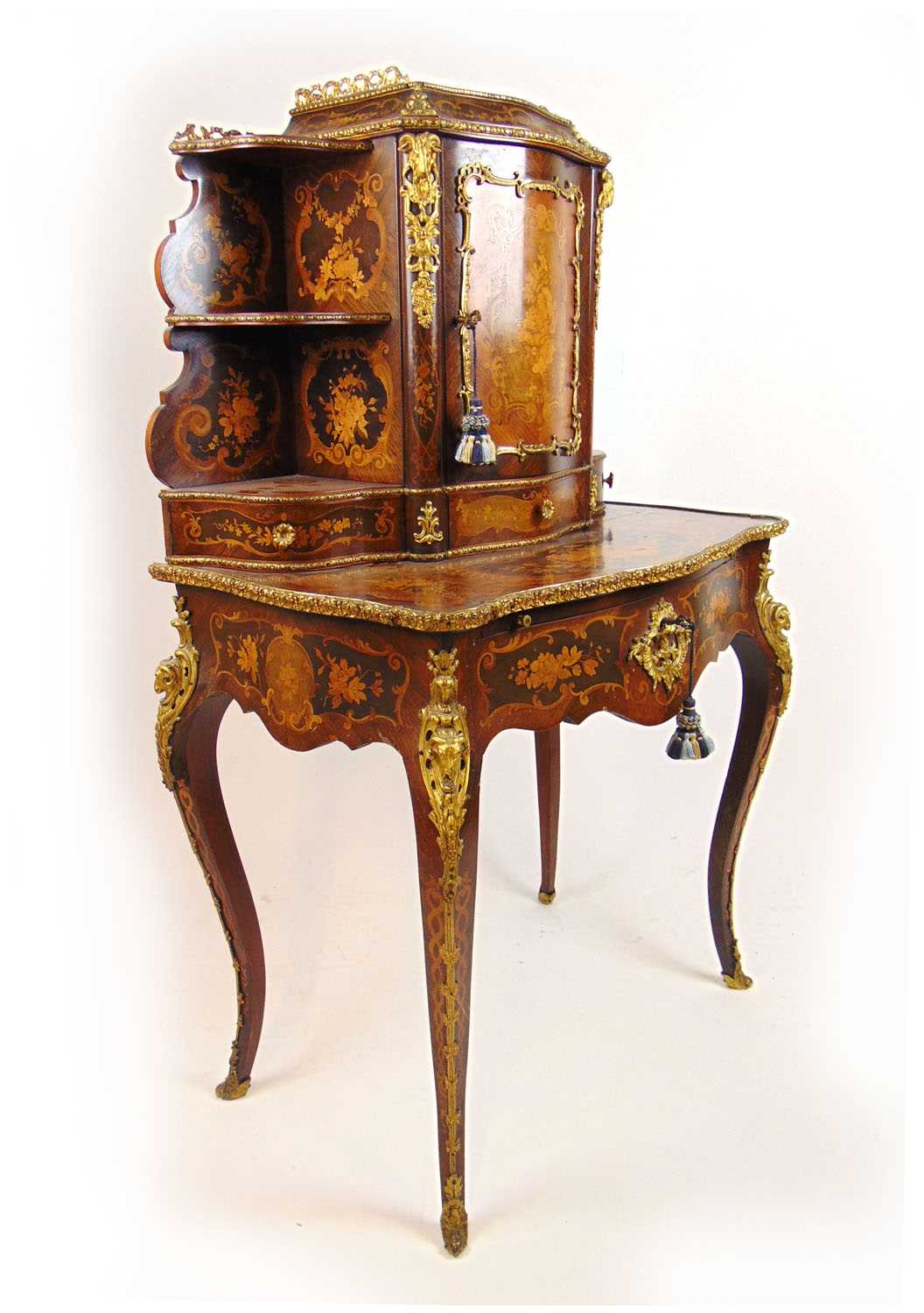 A 19th century French rosewood, marquetry and gilt brass mounted side cabinet, the galleried top - Bild 3 aus 15