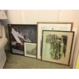 A selection of artworks to include oil on canvas of buildings, still life print, canal scene, etc