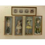 A set of four framed and glazed mid-20th century prints of children along with one other