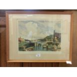 A framed and glazed print titled 'Porlock Weir in Somerset' signed James Priddey with blind stamp