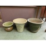 Three glazed plant pots