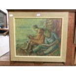 A framed oil on canvas of fishermen signed Collet