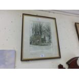 A framed and glazed watercolour of a church in Billesley, Warwickshire scene signed bottom right