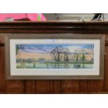 A framed and glazed watercolour of boat on river scene signed Haddon