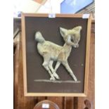 A mid-20th century artwork of baby deer made from fur