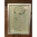 A framed and glazed print of large necked gentleman signed Sava