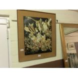 A 1960s oil on canvas of abstract scene set in a hessian frame