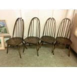 Set of 4 dark Ercol stick back chairs (AF)