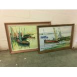 2 framed oil on canvases of sailing vessels