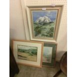 3 framed and glazed watercolours of countryside scenes by various artists