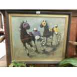 M. Maleter (b.1925), framed oil on canvas of horse harness racing,