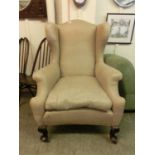 Early 20th Century wing back armchair on squat cabriole legs (AF)