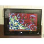 Framed and glazed painting of reclining Eastern figures, dated 2000