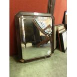 Early 20th Century oak framed bevelled glass mirror (AF)