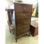 Early 20th century oak chest of 5 drawers on cabriole legs