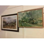 Two framed prints of steam locomotives, one by Cuneo