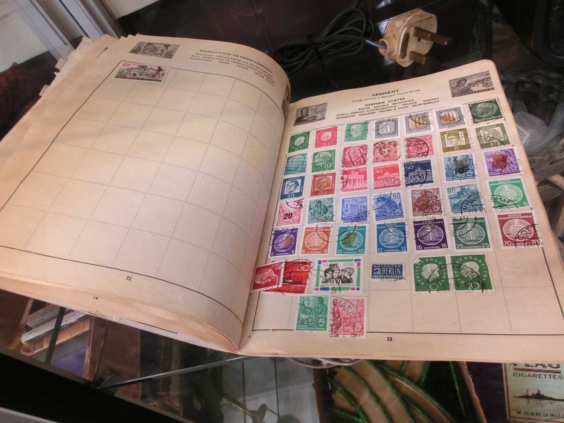 Stamp album containing stamps from various countries