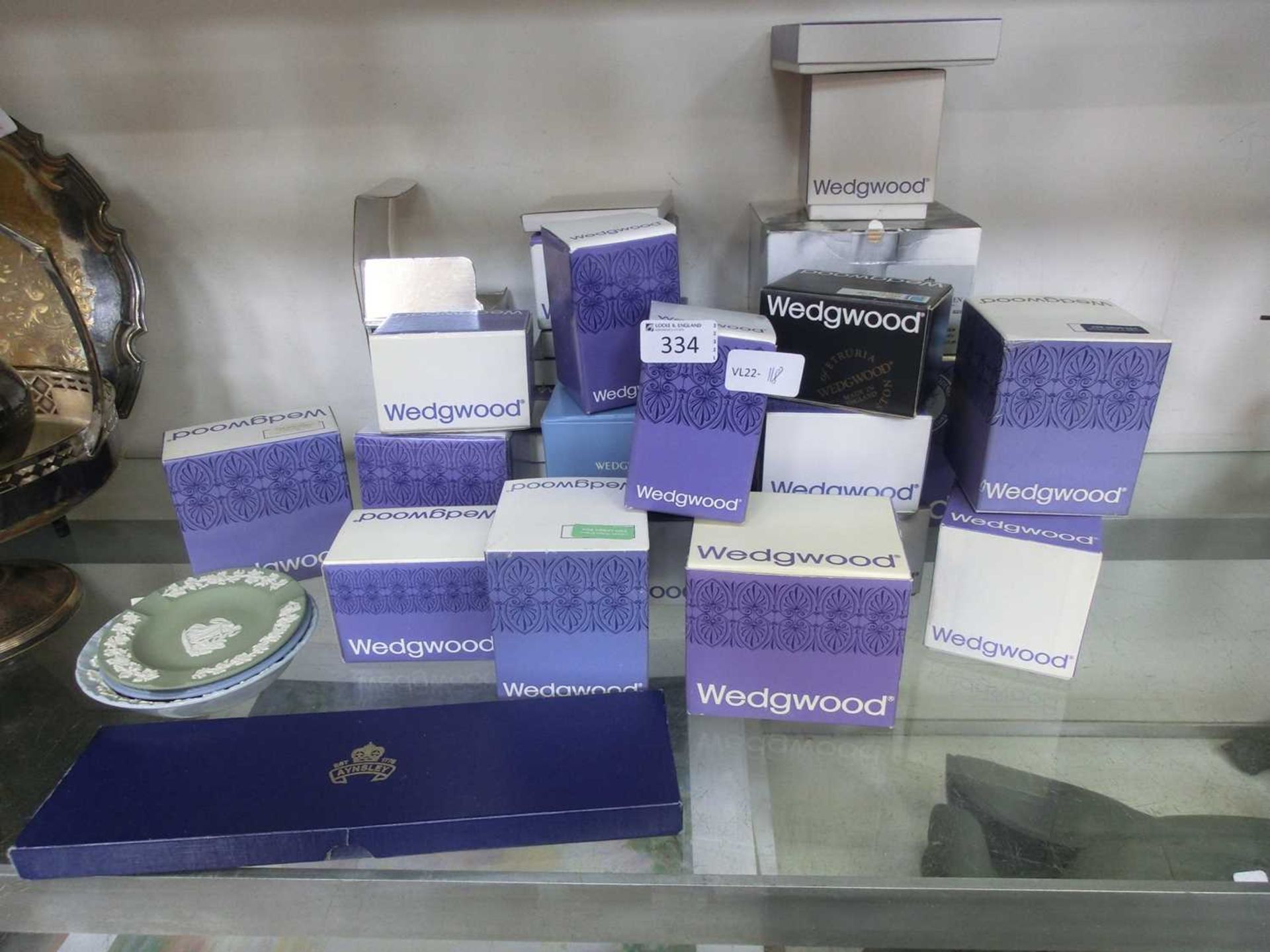 Selection of boxed ceramic and glass items incl. Wedgwood, Jasper ware, Aynsley, Edinburgh