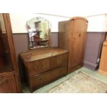 A mahogany veneered two drawer dressing table with mirror to back together with a small matching