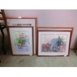 Four modern framed and glazed watercolours of buildings, still life, etc signed Stevens