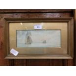 A framed and glazed watercolour of sailing vessels signed Robert Shaw