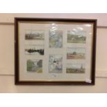 A framed and glazed collection of churches, harbour scenes, etc