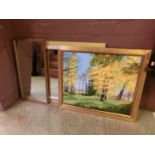 Two mirrors along with a framed oil on board of woodland scene