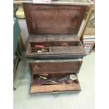 An early 20th century pine tool chest together with one other, including contents