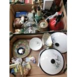 Two trays of assorted items to include Royal Doulton tableware, a soda siphon, wooden models, etc