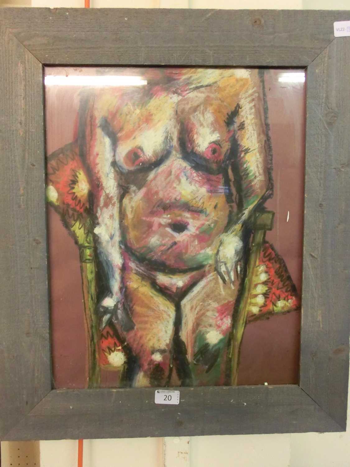 An oil and pastel drawing of a nude