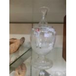 A 19th century Mary Gregory style decanter (A/F) (No stopper)