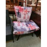 An unusual chair with a Union Jack design upholstery
