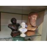 A resin bust of Sir John Franklin together with two other busts of homer and Hippocrates