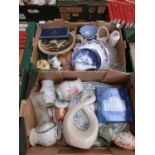 Two trays of assorted ceramic ware to include Royal Worcester, Royal Copenhagen, etc
