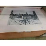 A selection of unframed artworks to include Palace Of Westminster
