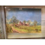 An oil on board of farmhouse scene bearing the signature Lines bottom right