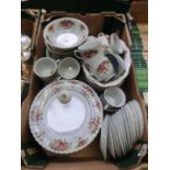 A tray containing a selection of ceramic ware to include a part Royal Norfolk table service