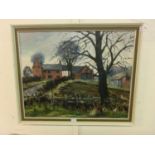 An oil on board of farm building signed bottom left A Davies