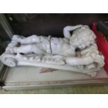 A white glazed terracotta model of a putti holding column