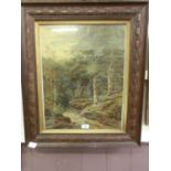 A framed and glazed possible watercolour of a woodland scene signed bottom right Brugner