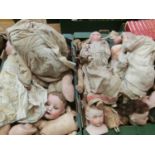 Two trays containing early 20th century dolls (A/F)Around 15 heads included in lot, condition