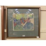 A framed and glazed pastel drawing 'The Meeting'