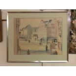 A watercolour of town scene signed bottom right