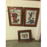 Three framed and glazed oriental style needleworks