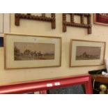 A pair of framed and glazed watercolours of horsemen and carriages